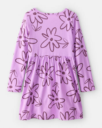 Girls Floral Long-Sleeve Dress - Purple, 