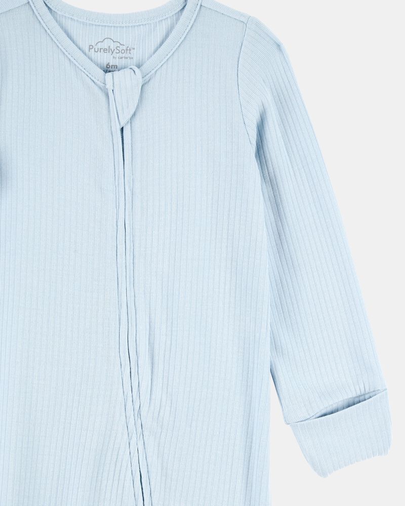 Baby Boy Solid 2-Way Zip PurelySoft Sleeper Pyjamas - Blue, image 3 of 6 slides