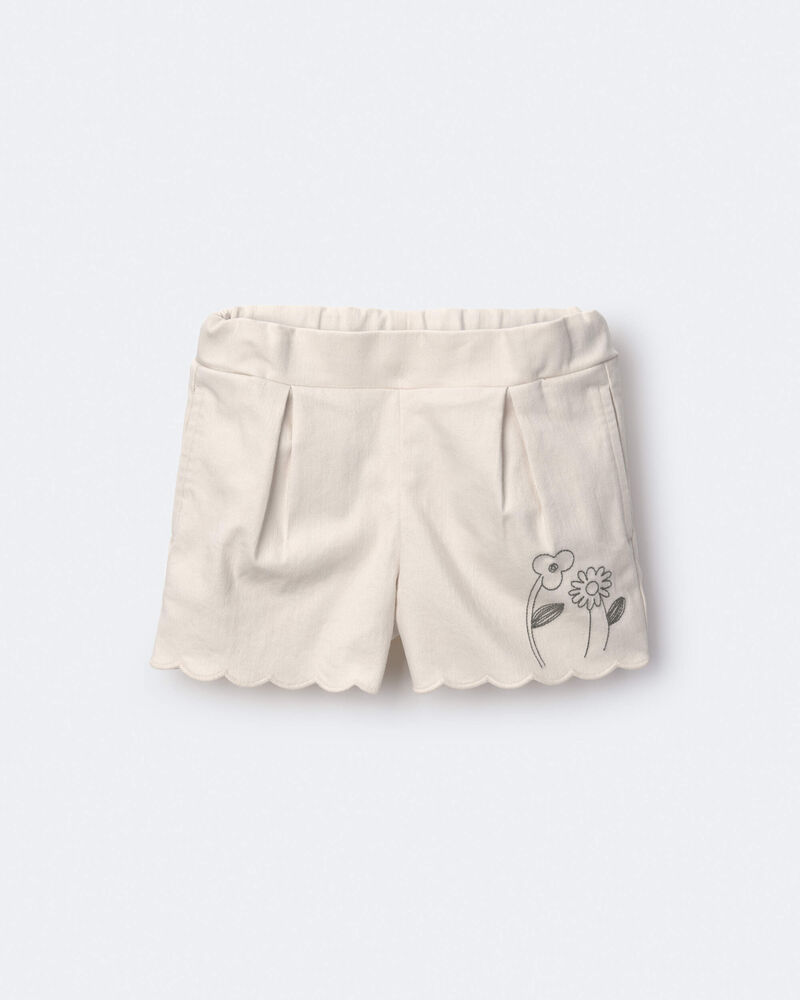 Toddler Girl Floral Scalloped Short - Cream, image 2 of 7 slides