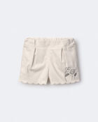 Toddler Girl Floral Scalloped Short - Cream, image 2 of 7 slides