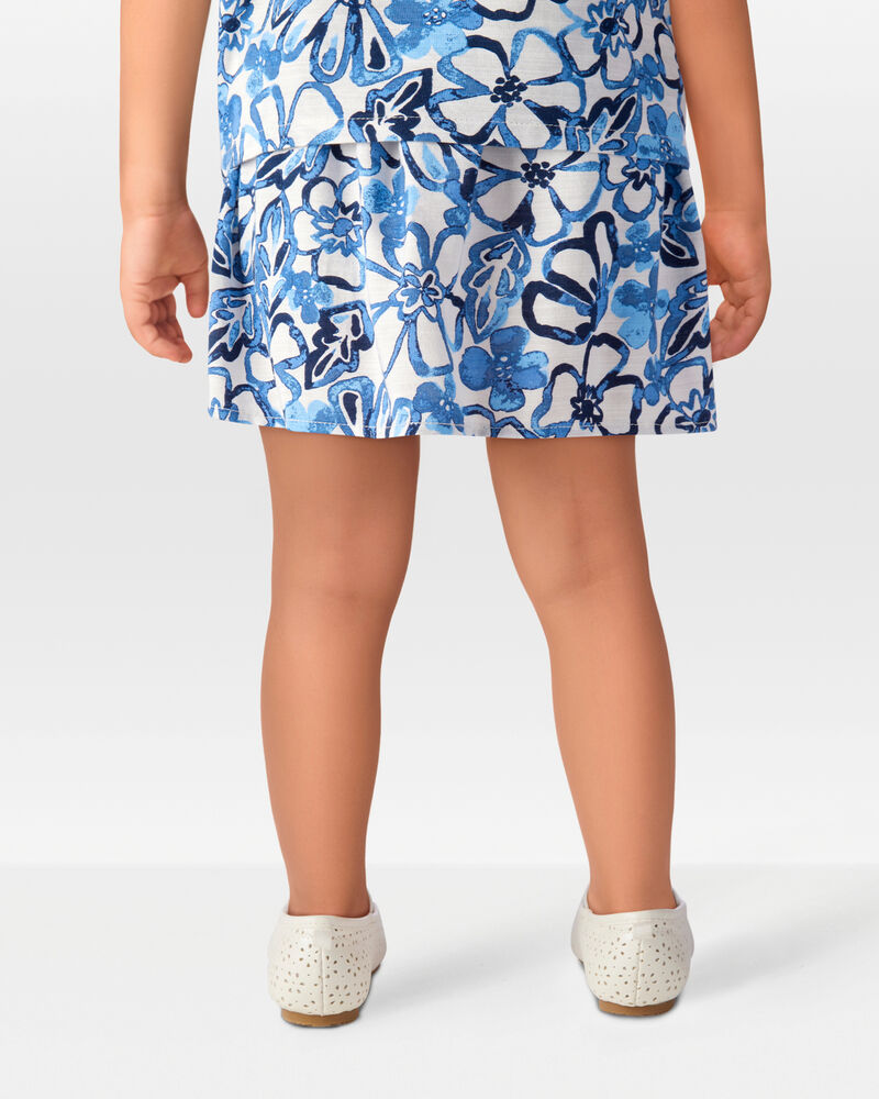 Toddler Floral Linen Look-alike Pull-On Skort - Blue, image 3 of 6 slides
