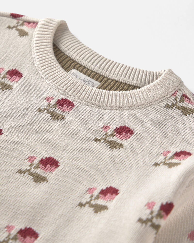 Filles - Chandail en tricot de coton biologique &agrave; motif jacquard floral, image 3 sur 4 diapositives
