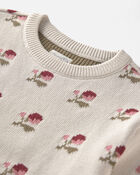 Filles - Chandail en tricot de coton biologique &agrave; motif jacquard floral, image 3 sur 4 diapositives