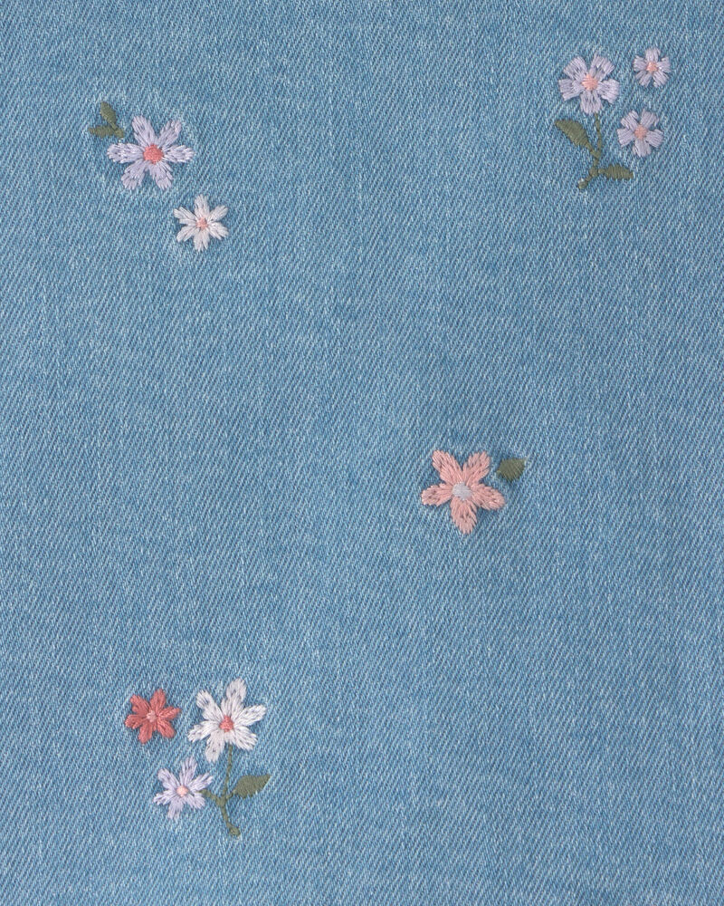 Girls Floral Embroidered Denim Wrap Skort - Medium Wash, image 8 of 9 slides