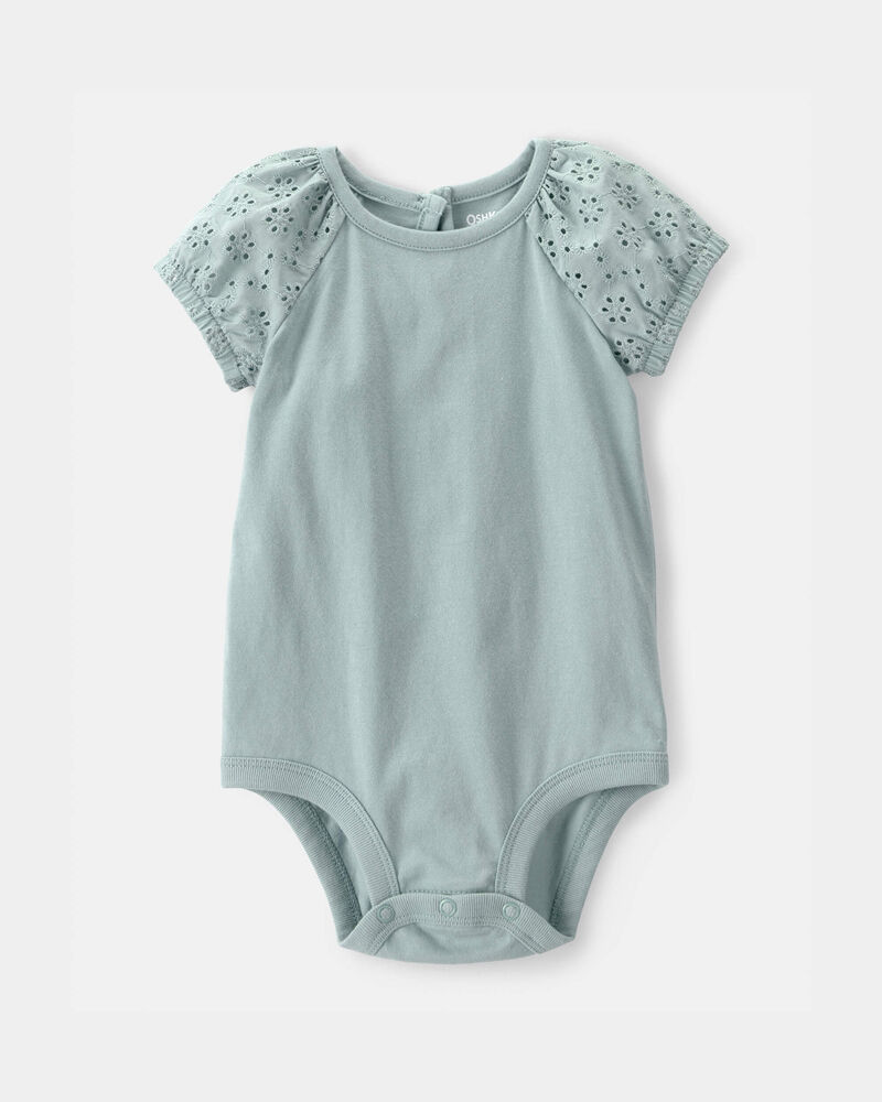 Baby Girl Eyelet Solid Bodysuit - Green, image 1 of 3 slides