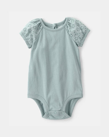 Baby Girl Eyelet Solid Bodysuit - Green, 