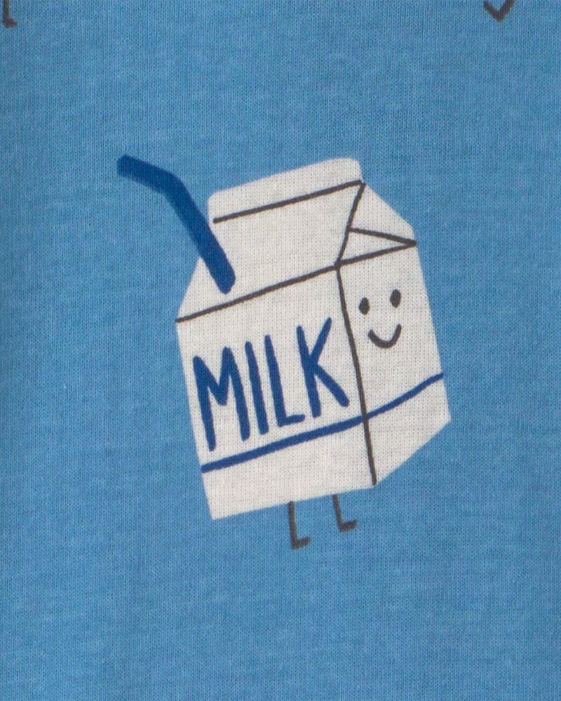 Tout-petit gar&ccedil;on - Pyjama ajust&eacute; 1 pi&egrave;ce en 100 % coton &agrave; motif lait et biscuits - Bleu, image 3 sur 3 diapositives