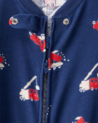 Baby Boy Construction 100% Cotton Snug Fit 2-Way Zip Footie 1-Piece Pyjamas - Navy, image 2 of 4 slides