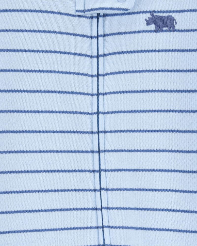Baby Boy Rhino Striped 2-Way Zip Cotton Sleeper Pyjamas - Blue, image 2 of 4 slides