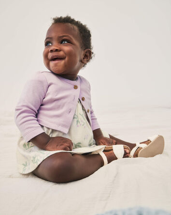 Baby Girl 2-Piece Floral Cardigan Dress Set - Purple, 