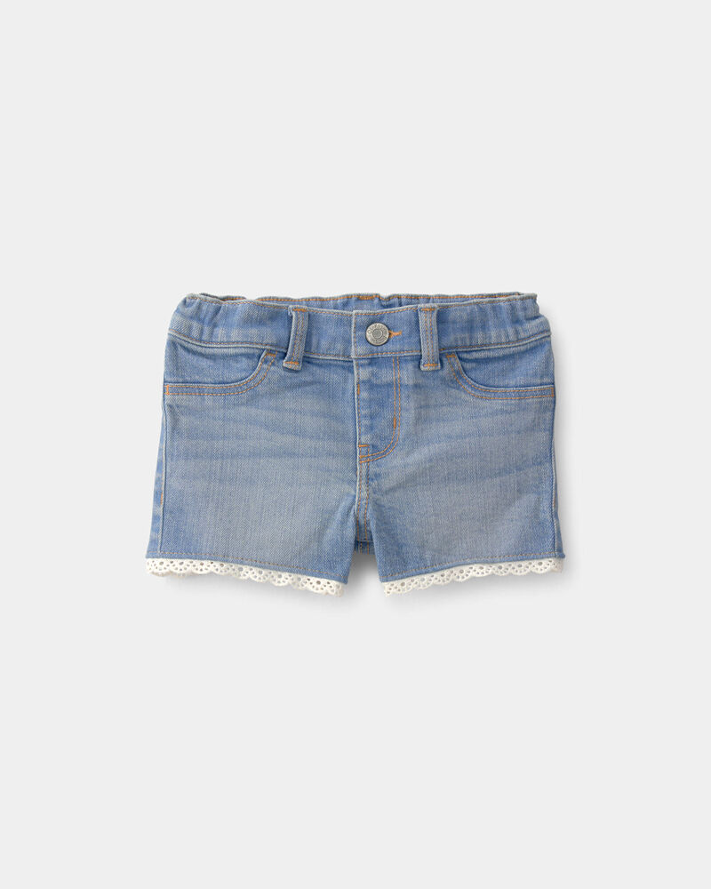 Baby Girl Eyelet Trim Denim Shorts - Light Wash, image 1 of 4 slides