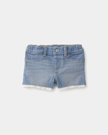 Baby Girl Eyelet Trim Denim Shorts - Light Wash, 