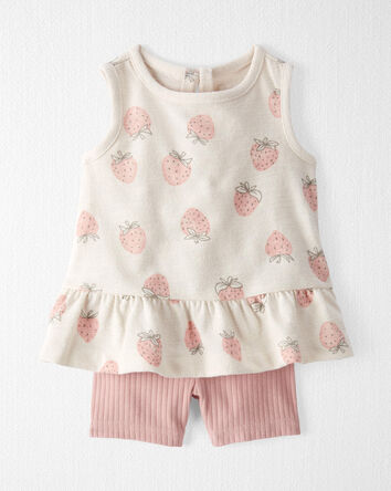 B&eacute;b&eacute; fille - Ensemble 2 pi&egrave;ces en coton biologique, cr&egrave;me et baies, 