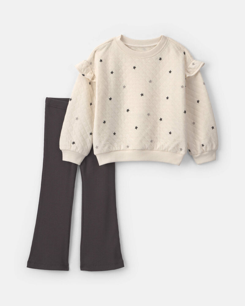 Baby Girl 2-Piece Star Long-Sleeve Top & Pant Set - Cream/Grey, image 1 of 5 slides