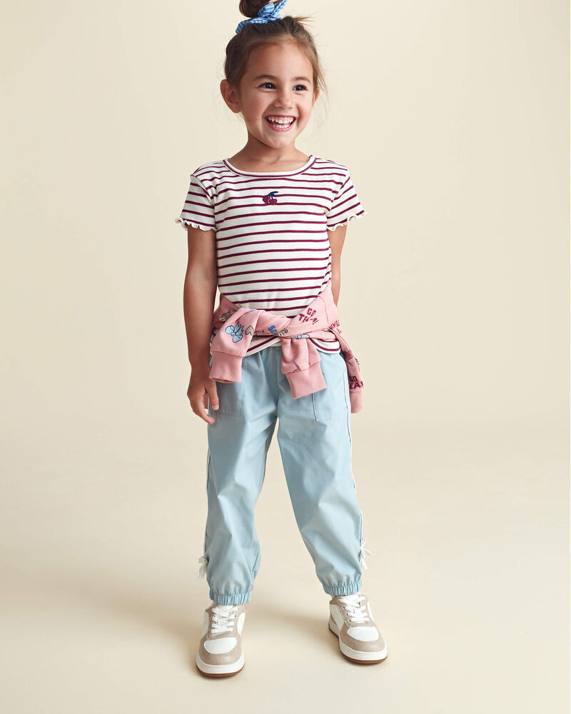 Toddler Girl Bow-Cuff Poplin Joggers - Blue, image 2 of 7 slides