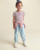 Toddler Girl Bow-Cuff Poplin Joggers - Blue, image 2 of 7 slides