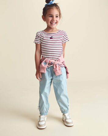 Toddler Girl Bow-Cuff Poplin Joggers - Blue, 