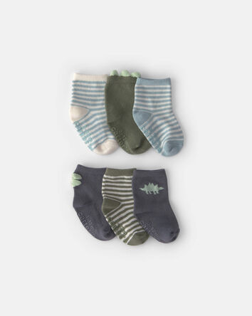 B&eacute;b&eacute; gar&ccedil;on - Emballage 6 paires de socquettes &agrave; rayures et dinosaures, 