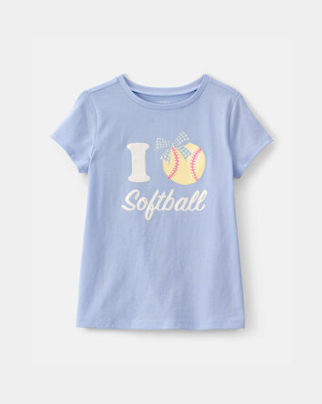 Girls 'I Love Softball' Graphic Tee - Blue, 