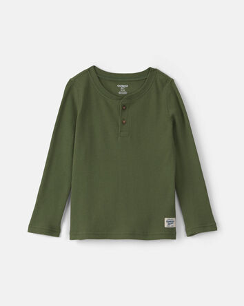Thermal Long-Sleeve Henley T-Shirt - Olive Green, 