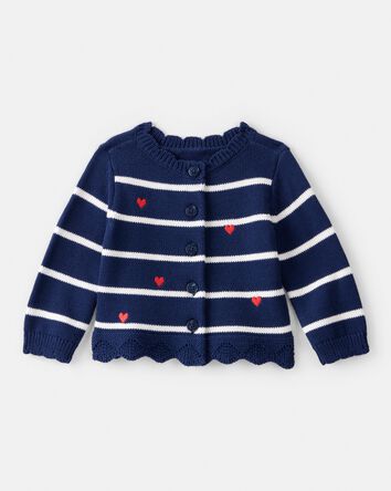 Baby Girl Striped Heart Long-Sleeve Cardigan - Navy, 