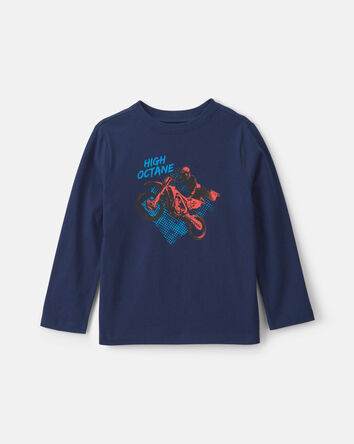 Boys 'High Octane' Motorcycle Long-Sleeve Graphic Tee - Navy Blue, 