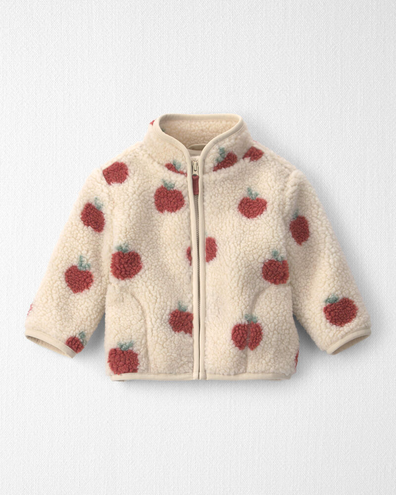 Baby Girl Recycled Teddy Fleece Jacket in Apples, image 1 of 5 slides