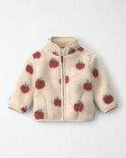 Baby Girl Recycled Teddy Fleece Jacket in Apples, image 1 of 5 slides
