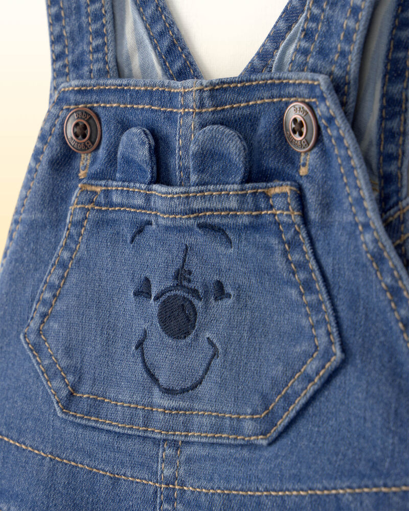Baby Disney&copy; Winnie the Pooh Embroidered Stretch Denim Bubble Romper - Medium Wash, image 2 of 7 slides