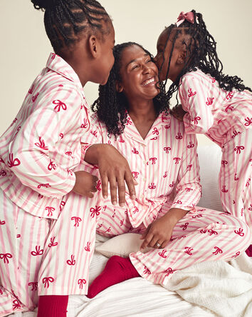 Girls Bow Print Relaxed Fit Pyjama Set - Pink, 