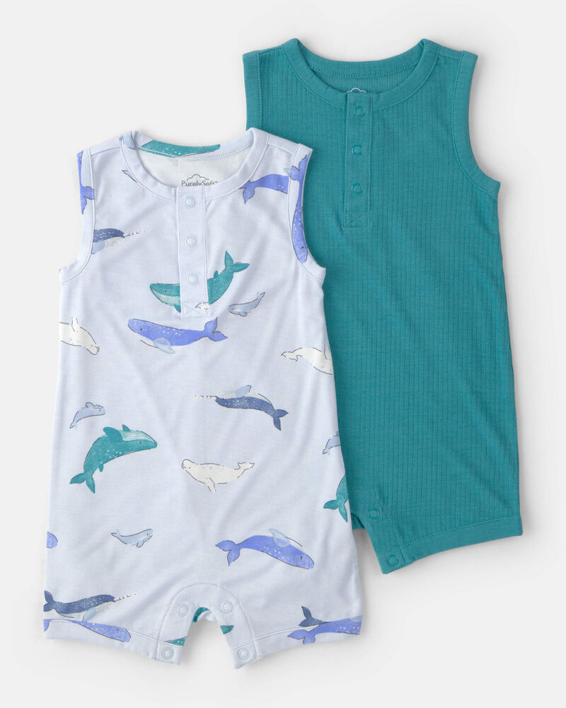 Baby 2-Pack Whale PurelySoft Short-Sleeve Romper Set - Blue, image 1 of 6 slides