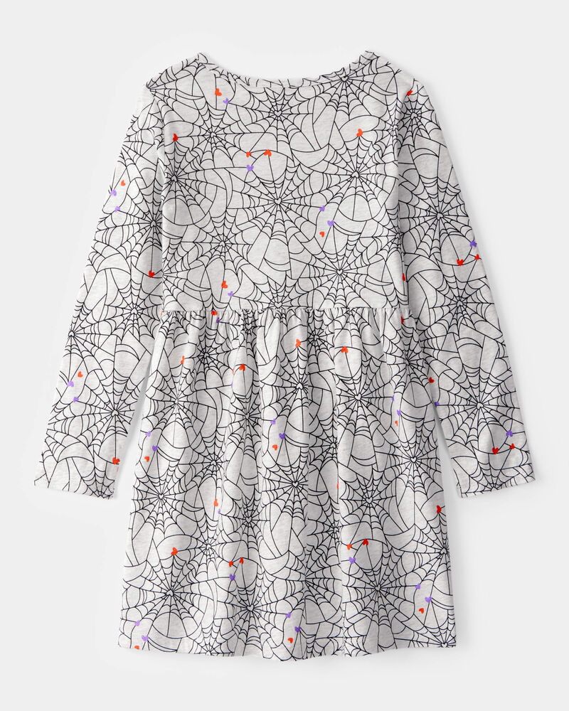 Girls Halloween Spiderwebs Long-Sleeve Dress, image 2 of 4 slides