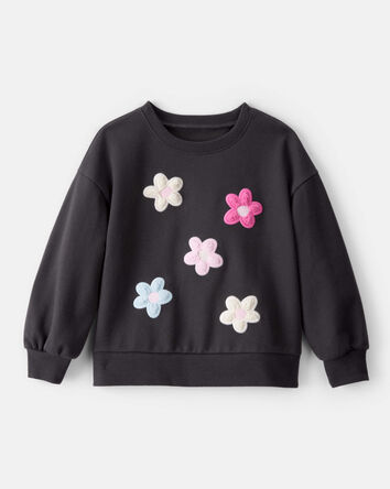 Toddler Girl Floral French Terry Long-Sleeve Pullover Sweatshirt - Black, 