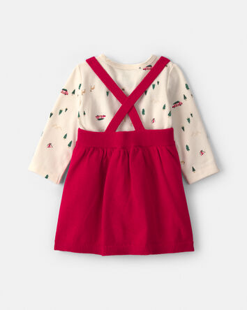 Baby Girl 3-Piece Christmas Tree Long-Sleeve Sweater Dress Set - Red/Cream, 