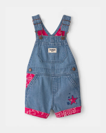 Baby Girl Bandana Denim Shortall - Blue/Red, 