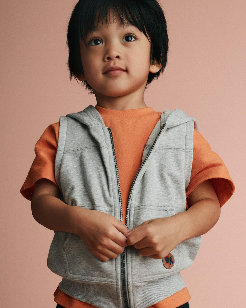 Toddler Boy French Terry Hooded Vest in Pocket - Heather Grey, image 1 of 5 slides