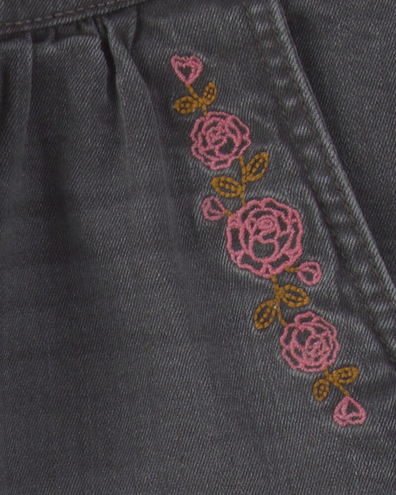 Filles - Pantalon en denim &agrave; jambe large &agrave; motif floral &ndash; D&eacute;lav&eacute; fonc&eacute;, image 3 sur 7 diapositives