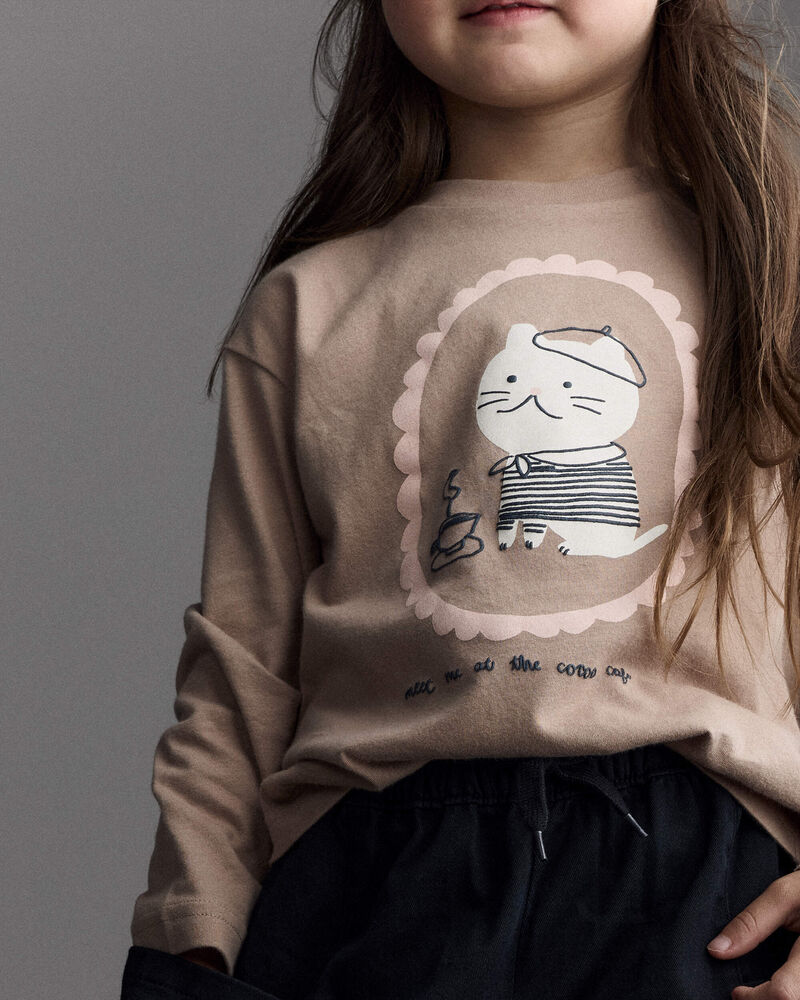 Toddler Girl Cocoa Cat Long-Sleeve Graphic Tee - Tan, image 3 of 6 slides