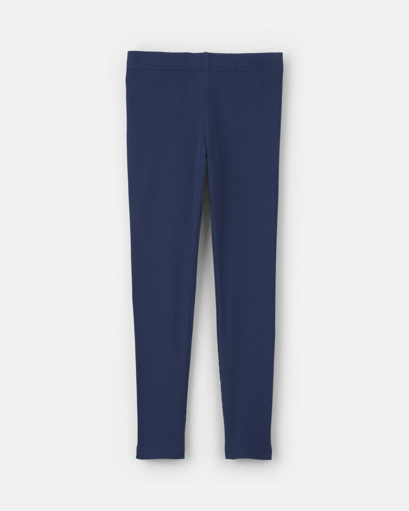 Girls Pull-On Stretch Rib Leggings - Navy Blue, image 2 of 4 slides