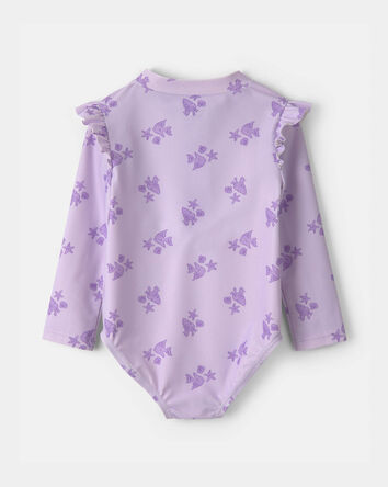 B&eacute;b&eacute; fille - Maillot dermoprotecteur 1 pi&egrave;ce, vie marine - Mauve, 