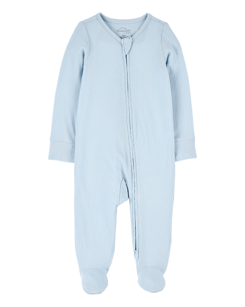 Bébé garçon - Grenouillère PurelySoft à fermeture à glissière à 2 sens de couleur unie - Bleu, image 1 sur 6 diapositives