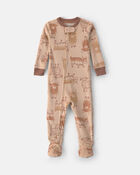 Baby Boy 1-Piece Cow 2-Way Zip DreamPlush Snug Fit Footed Pyjama - Brown, image 1 of 5 slides