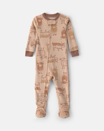 Baby Boy 1-Piece Cow 2-Way Zip DreamPlush Snug Fit Footed Pyjama - Brown, 