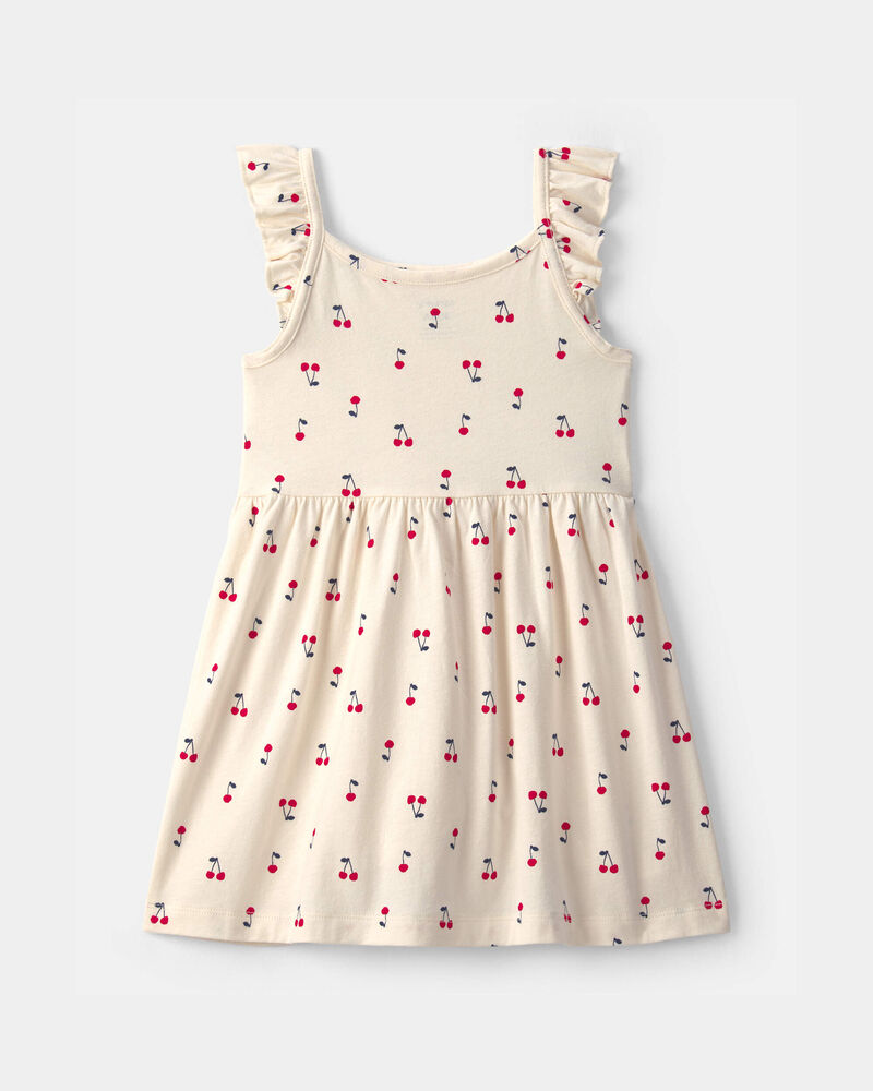 Toddler Girl Cherry Sleeveless Dress - Cream, image 2 of 4 slides