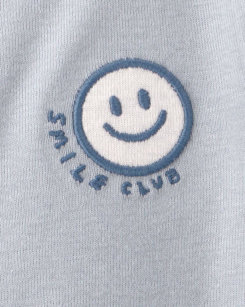 Baby Smile Club' Short-Sleeve Romper - Blue, image 3 of 4 slides