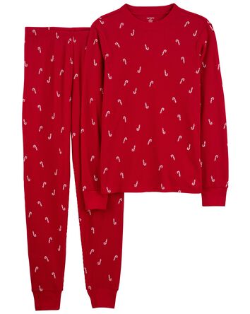 Pyjama 2 pièces en coton ajusté à motif de cannes en bonbon pour adultes, 