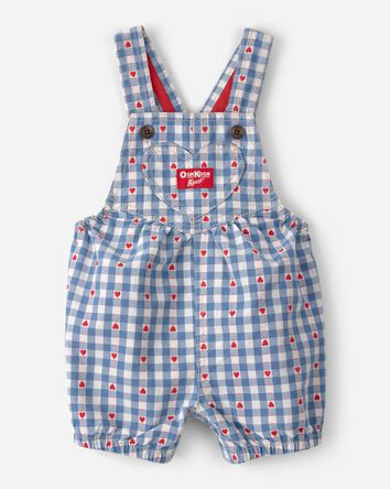 Baby Girl Heart-Print Denim Shortall - Blue/White, 