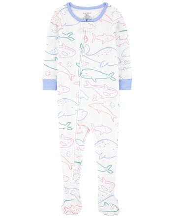Pyjama 1 pièce isotherme à pieds à imprimé de baleine, 
