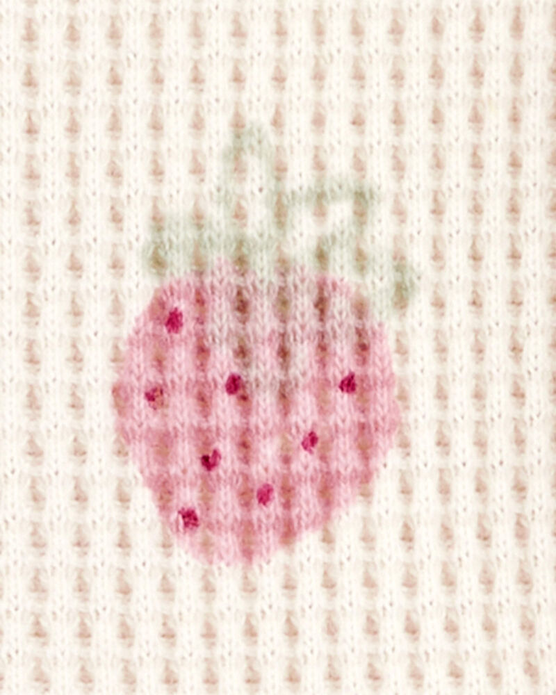 Baby Strawberry-Print Waffle Knit Top - Ivory, image 2 of 3 slides