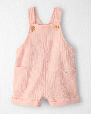 Baby Girl Gauze Sleeveless Shortall in Pink, 